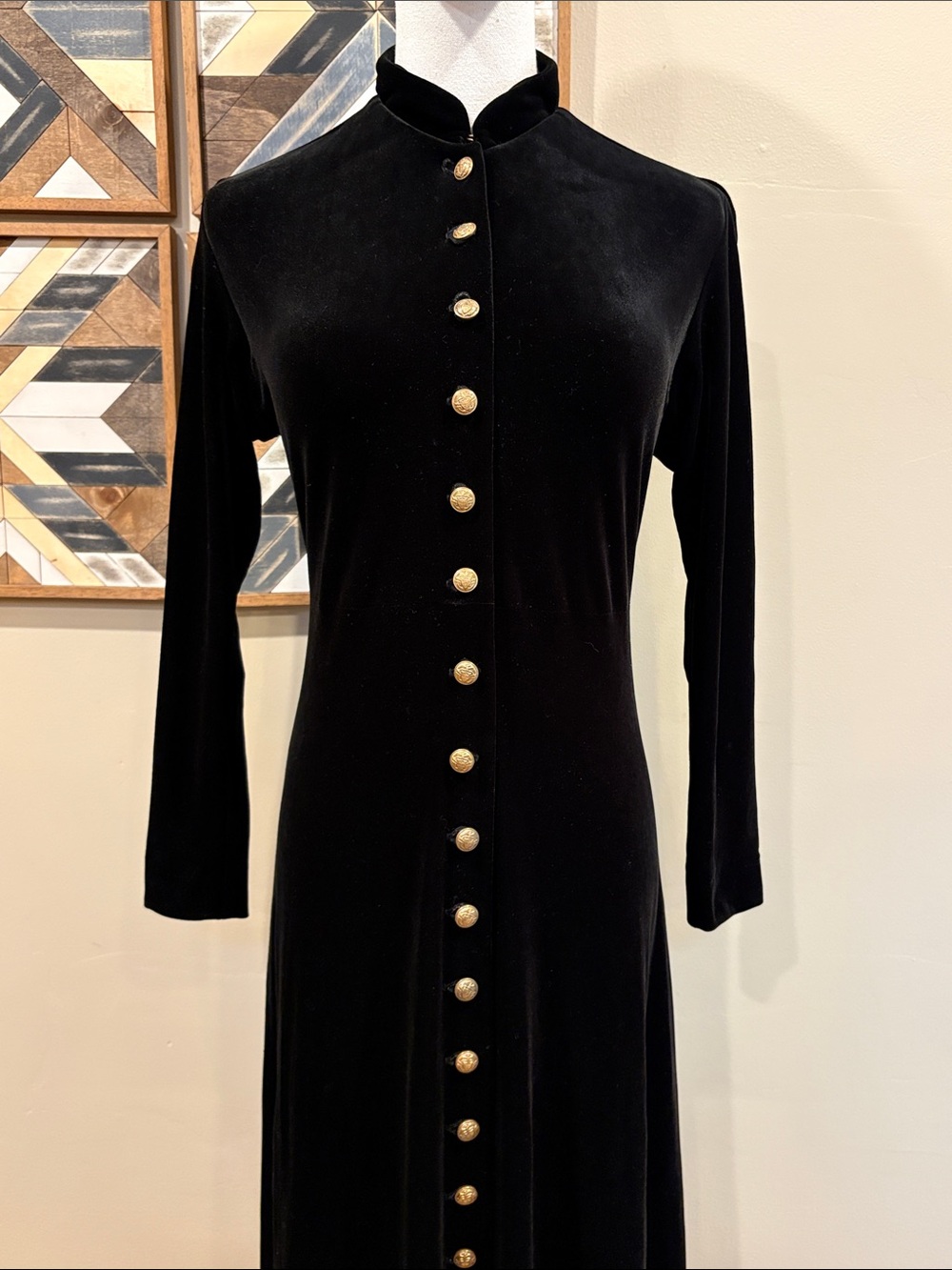 Vintage Ralph Lauren Country 90s Black Velvet Button Down Maxi Dress size Medium - Picture 4 of 14